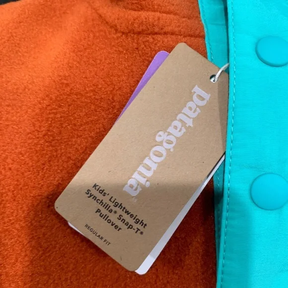 Patagonia NWT Youth Sand Hill Rust Orange Synchilla Snap-T Pullover
